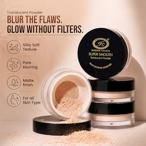 Image of Fashion Colour Super Smooth Translucent Loose Setting Powder | Lightweight Makeup Baking & Setting Powder | Oil Control | Soft Matte Finish | Blurs Pores | Evens Skin Tone | Puff Applicator Included | 15g (Shade: 01)
