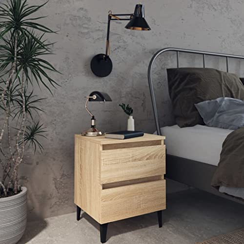 QZZCED Mesita de Noche con Estilo Industrial, Estructura Robusta de Metal y Cuatro Patas Estables, Dos Cajones Espaciosos para Almacenamiento, Fácil Limpieza con Paño Húmedo,