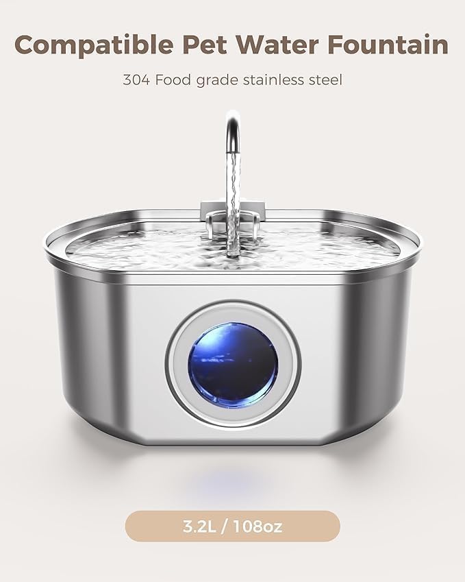 Miniatura 2 de Paquete de 8 filtros oficiales de repuesto para fuentes de agua para gatos y esponjas de prefiltro para fuente de agua para mascotas de acero