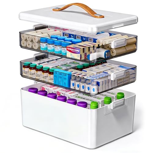 Botiquín Organizador de medicamentos con 3 estantes, portátil con asa, Estuche multifunción para Pastillas, Organizador para casa, Oficina o Viajes, Multiusos