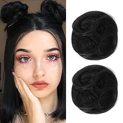 REECHO 2 PCS Mini Claw Clip in Messy & Cat Ears Hair Bun Extensions Wig Accessory Updo Hairpieces for Women Girls (Pack of 2-3.5" Wavy