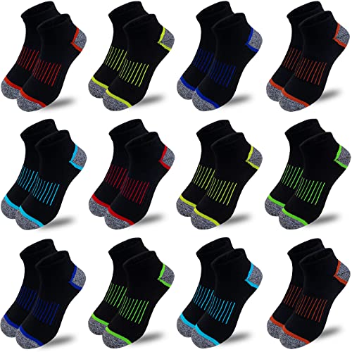 JAMEGIO Calcetines deportivos para niños, 12 pares de calcetines deportivos de corte bajo para niños pequeños y grandes, #1 Multicolor, 7- 10 años