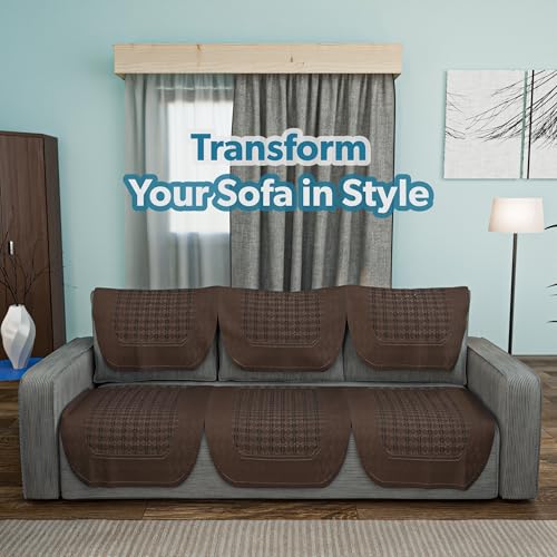 Image of Kuber Industries (Set of 6) Soft Stylish & Durable Cotton Sofa Covers 3 Seater | Aesthetic Sofa Protector /Mat | Suitable Slipcover for Living Room & Office | Galaxy 1704 - Dark Brown