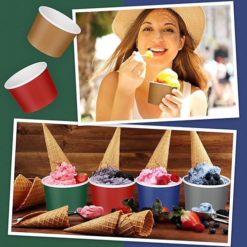 Image of Nuenen 300 Pcs 8 oz Summer Ice Cream Paper Cups Bulk Disposable Dessert Cups Solid Color Paper Dessert Bowls for Snack Sundae Spring Party Favors Ice Cream Bar Supplies (Bright Color)