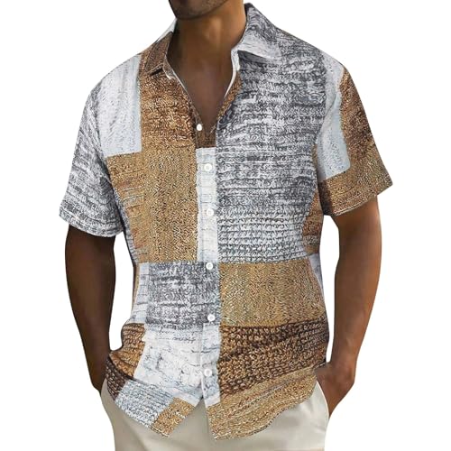Camisa casual con botones para hombre, manga corta, estampado de retazos, estilo vaquero de moda de verano para ocasiones casuales diarias, D, M