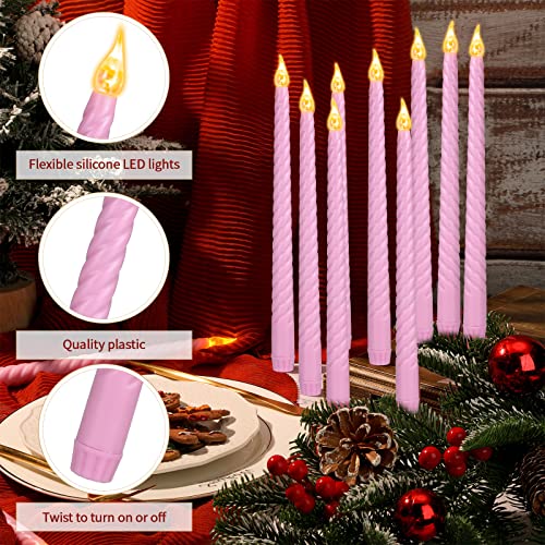 Image of CHENGU 12 Pcs LED Taper Candles Flameless Battery Dripless Dinner Candles for Thanksgiving Day, Weddings, Church, Hanukkah, Christmas, Autumn, New Year Celebration(Pink,Spiral)