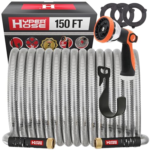 Best 150 ft Metal Garden Hose Set - No-Kink Durable 316...