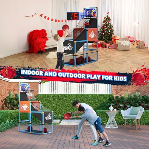 Arcade Basketball Game Set with Electronic Scoreboard&LED Light: Boy Toys Basketball Hoop Indoor Outdoor with 4 Balls & Air Pump Sports Carnival Games Christmas Birthday Gifts for Kids 3-12 Years Old