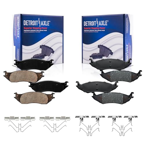 Image of Detroit Axle - Brake Pads for 2004-2007 Ford E-150, 2004-2005 E-150 Club Wagon, Front and Rear Ceramic Brake Pads w /Hardware Replacement