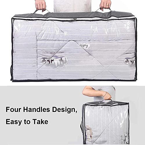 ASANMEYO Under Bed Storage Containers, 4-Pack Large Capacity Underbed Storage Bags Organizer, Thick Fabric Storage Bins with Clear Window and Handles for Blanket, Comforter, Bedding, Clothes, Gray by ASANMEYO - Image 5