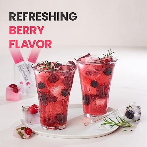 Teazen Kombucha Tea, Zero Sugar, Sparkling Fermented Powdered Mix Beverage From Korea, Live Probiotics & Prebiotics, 10 Sticks, 1.76Oz (Berry) #TOP1