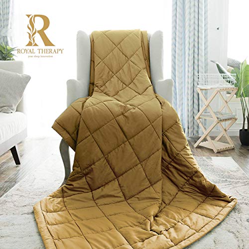 Royal Therapy Weighted Blanket - Heavy 100% Cotton Blankets with Premium Glass Beads (48''x78'' 20lbs, Satin Gold), Suitable for One Person (~150lb) - Use on Twin/Queen Bed