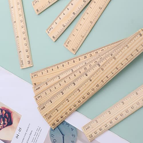 AIEX 10pcs Wooden Rulers with 2 Precise Scales, Single Printed Wooden Rulers Bulk for School Classroom Home Office Crafts