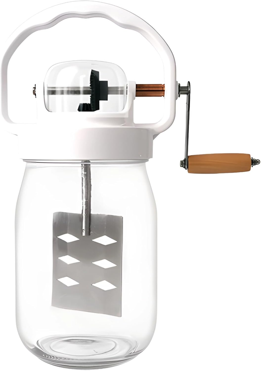 50.7 Fl Oz / 1500 Ml Glass Jar Butter Churn, Manual Butter Churn Kit with Wooden Handle, Easy to Move, Hand-Crank Butter Maker with Stable Base