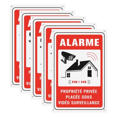 Vidéo surveillance panneau - Panneaux de sécurité Plaque Alarme pour propriété privée - Signalétique en plastique 20x30 cm (5) Cover
