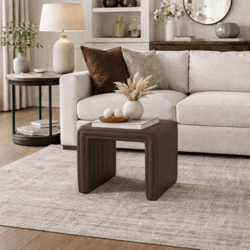 Image of HomePop 19 inch Modern Channel Tufted Ottoman - Brown Faux Leather