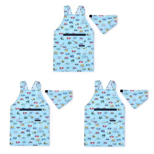 COLORFUL CANDY STYLE バッククロス子どもエプロン(100〜120cm) 撥水ノーアイロン アクセル全開はたらく車 3枚セット 男の子 かっこいい 子供用 子供 エプロン 三角巾 セット キッズエプロン 幼児 小学生 可愛い かわいい お