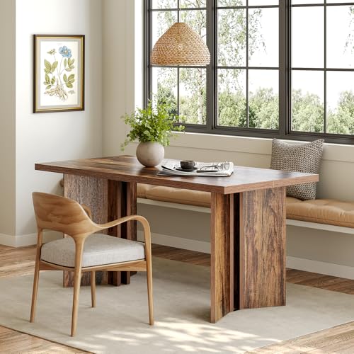LITTLE TREE Wooden Dining Table Set for 6, 63-Inch Rectangle Kitchen Table, Modern Dinner Table for Home Dining Room, Kitchen Room, Dark Brown by LITTLE TREE - Image 3