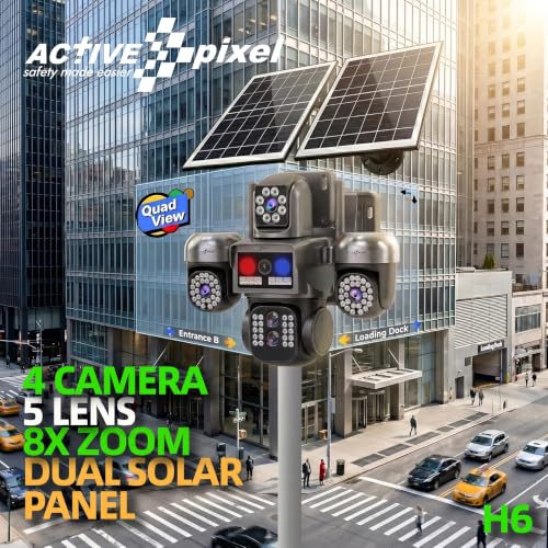 Image of Active Pixel 4G 4MP Solar Security Outdoor 4 Camera Setup with 8X Zoom PTZ Main Lens 360 Pan Tilt | Dual Screen View | SIM Supported No WiFi CCTV | Color Night Vision | AI Motion Detection -H6