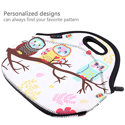 Icolor Cute Owls Neoprene Insulated Waterproof Cooler Box Container Soft Case Baby Lunchbox Handbag Work Travel Outdoor Thermal Lunch Tote Bag School/Office Storage Pouch #TOP2