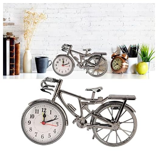 Jiawu Desk Clock, Vintage Bike Table Clock on Stand, Metal Desk Clock Cute Decorative Mantel Clock, Battery Operated and Easy to Read, Retro Metal Antique for Your Home Decor