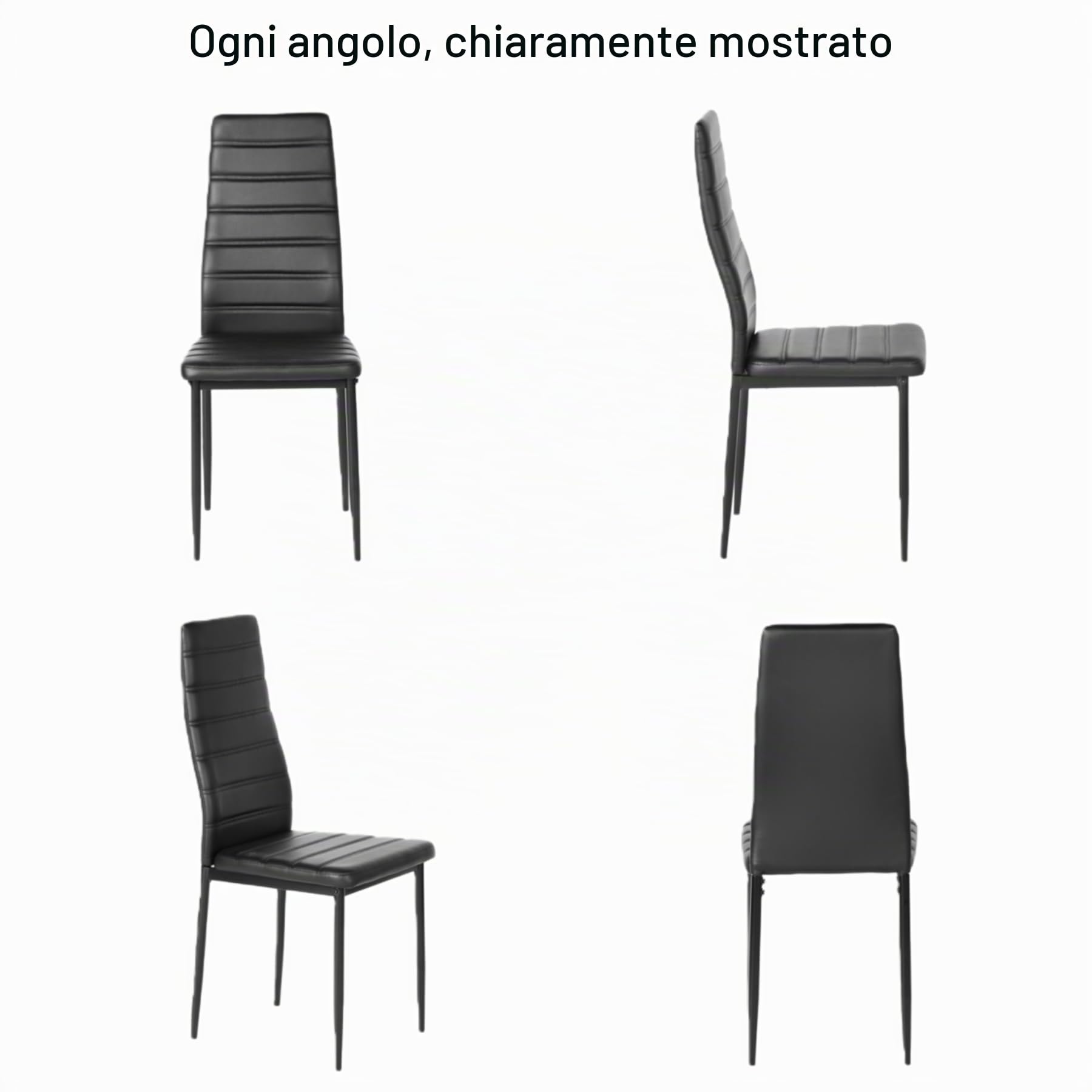Set di 4 Sedie da Pranzo, Sedia da Pranzo Moderna con Schienale Alto, Sedia cucina moderna, rivestimento in similpelle e schienale alto - testate SGS - 120 kg, struttura in acciaio (nero, 4)