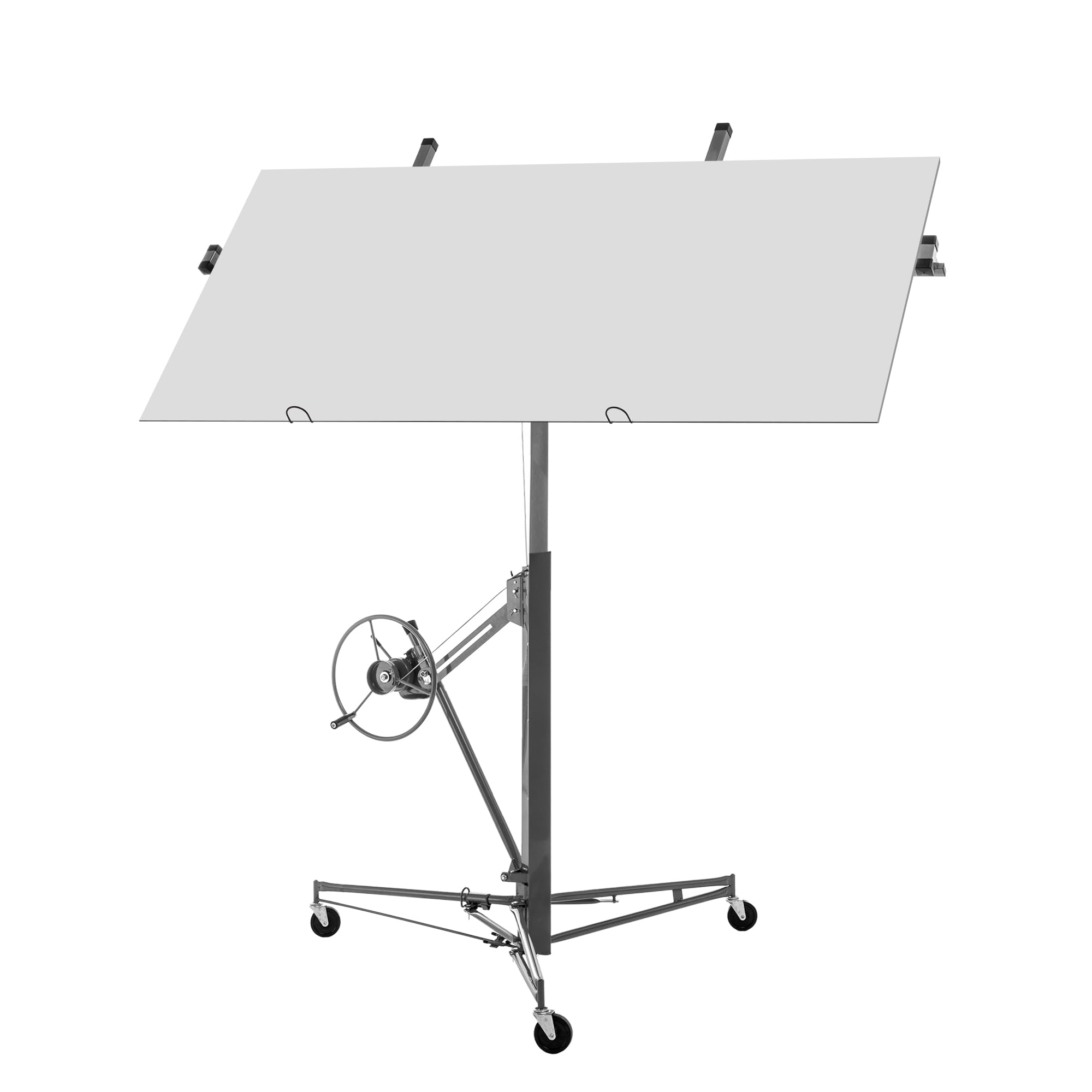 Elevador de Placas Plegable XXL Herramientas, Hasta un Máximo de 68 kg, Anchura Máxima 2,90 m, Altura de Trabajo Regulable de 140 a 350 cm, Herramienta de Elevación con 3 Ruedas, Gris