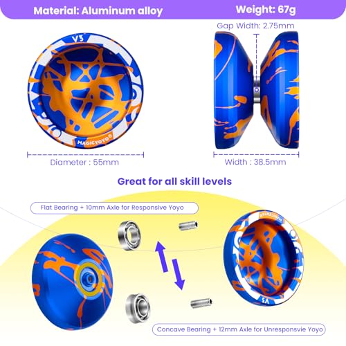 MAGICYOYO V3 & K2 Yoyo Pack, Metal & Plastic Responsive Yoyo for Kids 8-12, Unresponsive Yo Yos for Adults, Pro Yo-yo Pack for All Skill Levels, Butterfly Yo Yo with Complete Accessory Kit - Thumbnail 6