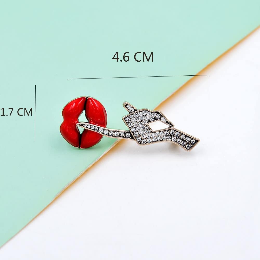 Sexy Red Lips Brooch Rhinestone Quiet Gestures Statement Brooches Lapel Pins Elegant Dress Accessories Suit Tie Art Deco Fashion Imitation Cubic Zirconia Jewelry Lover Gift for Women Girls image 4