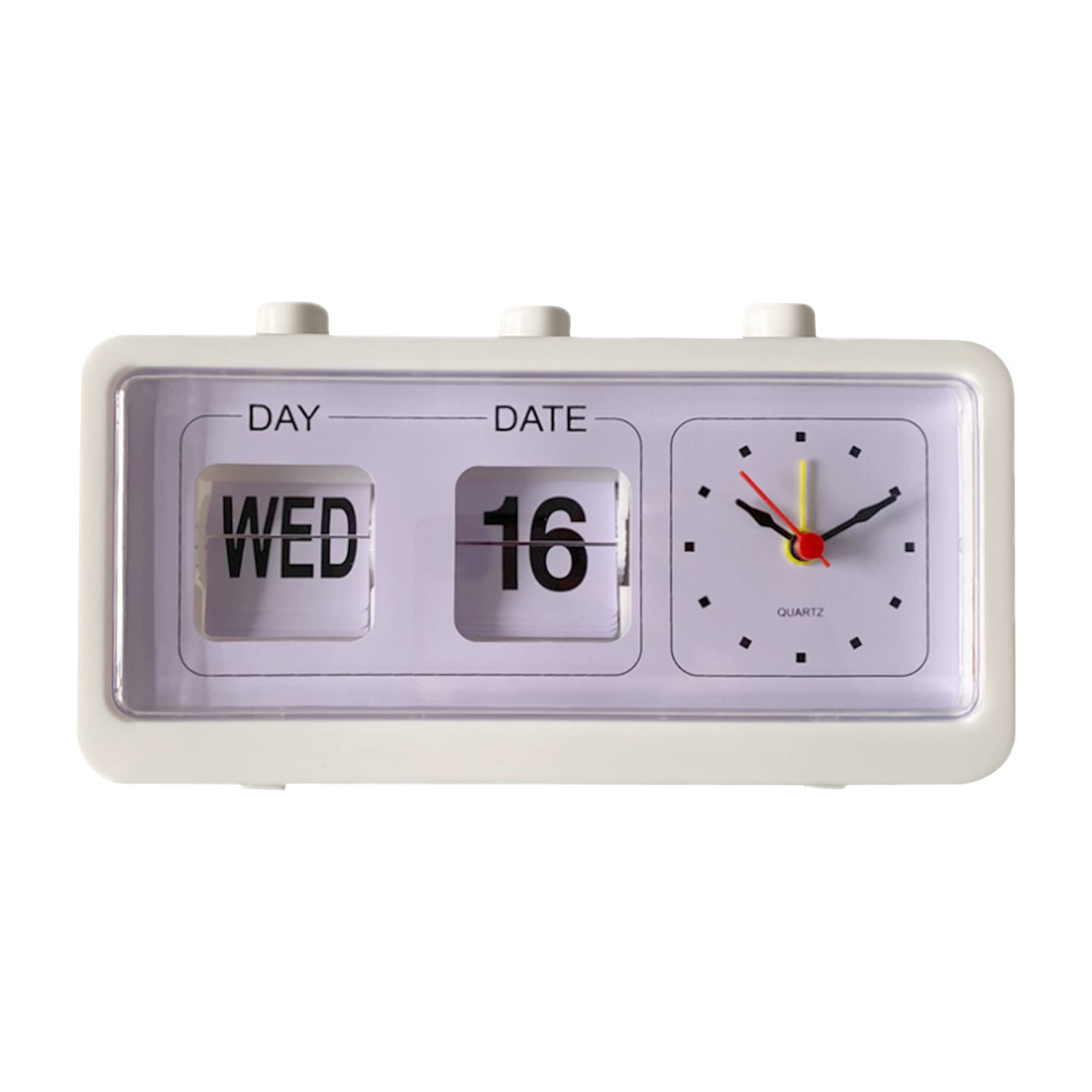 Qcwwy Desk Alarm Clock,Classical Retro Mechanical Alarm Clock Manual Jump Calendar Desktop with Day and Date Time Reminder for Study Room Office (White)
