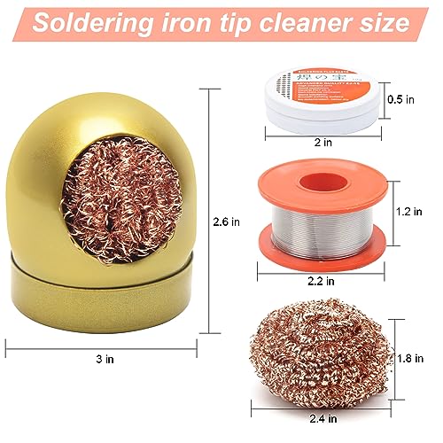 Image of Soldering Iron Tip Cleaner Kit, Windspeed Non-slip Brass Soldering Tip Cleaner Solder Flux Brass Tip Cleaning Brass With Holder, Solder Flux, Solder Wire 4pcs Copper Wire Ball, No Water Needed