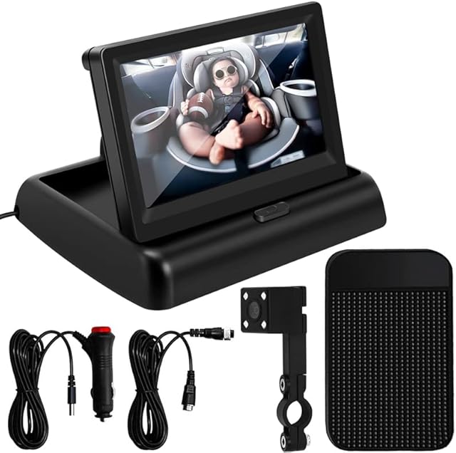 Fhdpeebu Baby Car Mirror, Car Seat Mirror with Night Vision, 4.3'' HD Shockproof 360°Adjustable Camera with 160°Wide View, Back Monitor for Clear Viewing Infant/Child in Rear or Forward Facing Seat