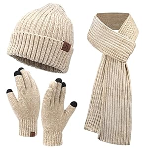 Bequemer Laden Warme gebreide muts, sjaal en handschoenen van corduroy, set van 3