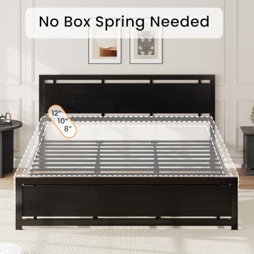 Image of LIKIMIO King Bed Frame with Headboard and Footboard, Metal Strong Supports, Easy Assembly, Noise-Free, No Box Spring Needed, Black