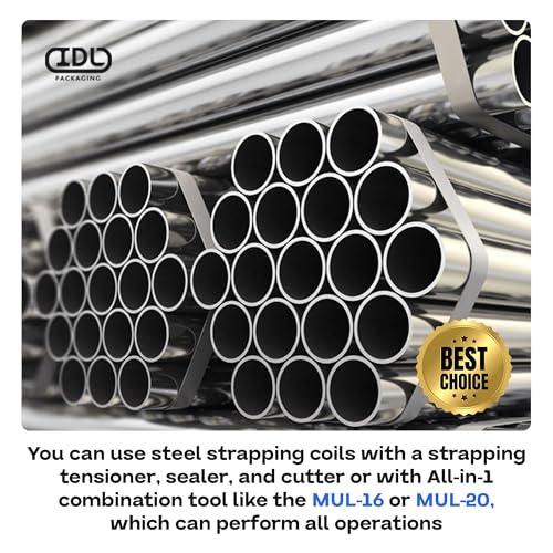 Image of IDL Packaging Portable 1 /2 inch x 400' Steel Strapping Kit, 1100 lbs Break Strength - Full Packaging Strapping Solution - Standard Banding Kit - Enough Strapping and Seals for 200 Uses Before Refill