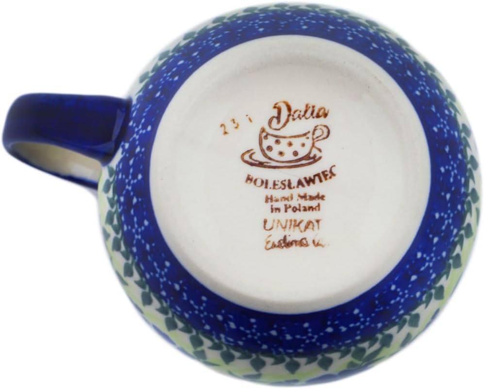 Polmedia Polish Pottery Bubble Mug 13 oz UNIKAT - Cobalt Water Meadow Pattern Handmade in Boleslawiec Poland by Ceramika Dalia + Certificate of Authenticity