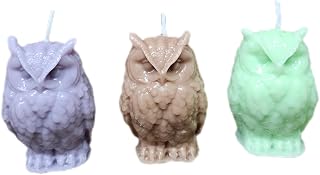 Owl Candle Set – 3 Pack – Coconut Soy Wax – Brown, Purple, Green – 3.6oz Each