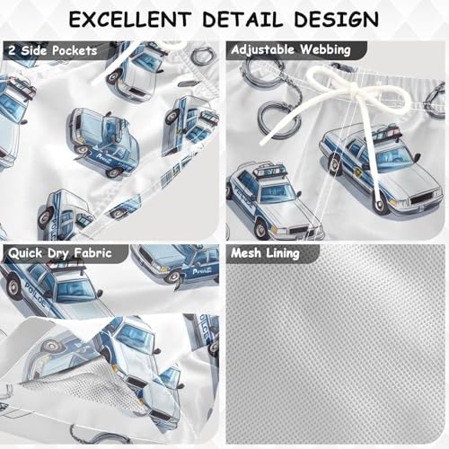Pigsaly Boys' Swim Board Shorts Cool Handcuffs Warning Lights Police Car Boy's Swim Trunks Kids Swimwear 5T Multicolor3