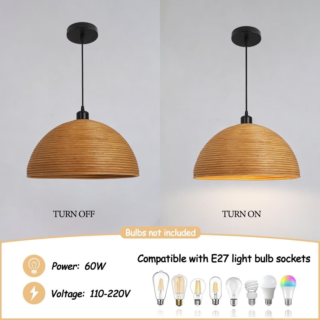 FWX Lámpara Colgante Bohemia Lámpara Colgante De Ratán Natural Retro Iluminación Colgante De Bambú E27 Wabi-sabi Lámpara De Araña Japonés De Granja Para Comedor Pasillo Salón(30cm)