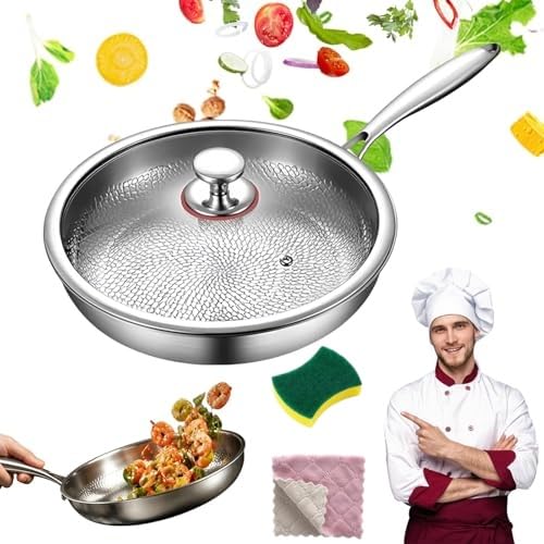 NMOZOPHYTE Poêle En Titane,2026 Poele Titane Induction Martelé,Poêle À Frire En Titane Pur Non Revêtue De Haut De Gamme Avec Couvercle,Scratch Resistance, Suitable For Any Cooker，Sans Couvercle：26CM