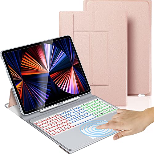 Top Rated Touchpad iPad Keyboard Case for iPad Pro 12.9 5th 4th and 3rd Generation, Slim iPad Case Folio with Keyboard and Trackpad, Backlits Keys, Pencil Holder - Rose Gold