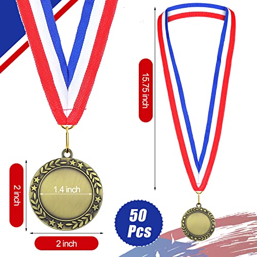 50 Pcs Blank Award Medals with Neck Ribbons Make Your Own Medals Kit 1st Place Medals Cheer Medals Participation Trophy Metal Trophy Award Prize Gift for Adults School Party Favors(Retro) - Thumbnail 2