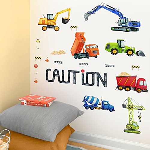 Mfault Baby Boys Construction Caution Vehicle Wall Decals Stickers, Large Trucks Tractor Excavator City Nursery Playroom Decorations Kids Room Art, Classroom Bedroom Home Decor Birthday Gift #TOP5