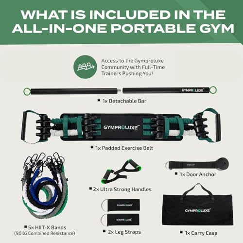 Gymproluxe Portable Gym - Resistance Exercise Band Set - 200LBS Resistance Bands for Men & Women - Multi Gym Fitness Equipment & Pilates Bar for Home Workout - Image 4