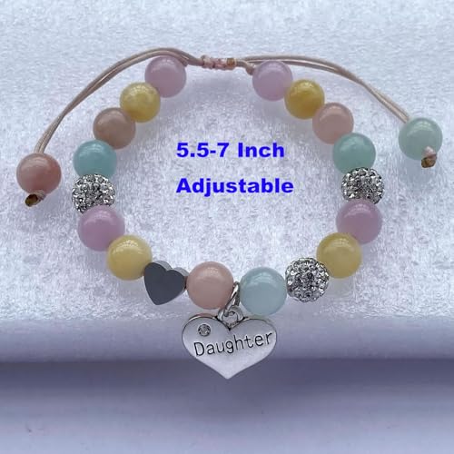 Image of DOLON Handmade Crystal Beaded Heart Charm Bracelet for Daughter Adjustable Birthday Christmas Jewelry Gift from Mom Dad