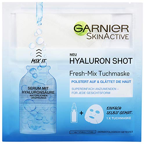 Garnier Tuchmaske, Glättende Gesichtsmaske, Hyaluron Shot Fresh-Mix, enthält Serum mit Hyaluronsäure, SkinActive (3 Stück)