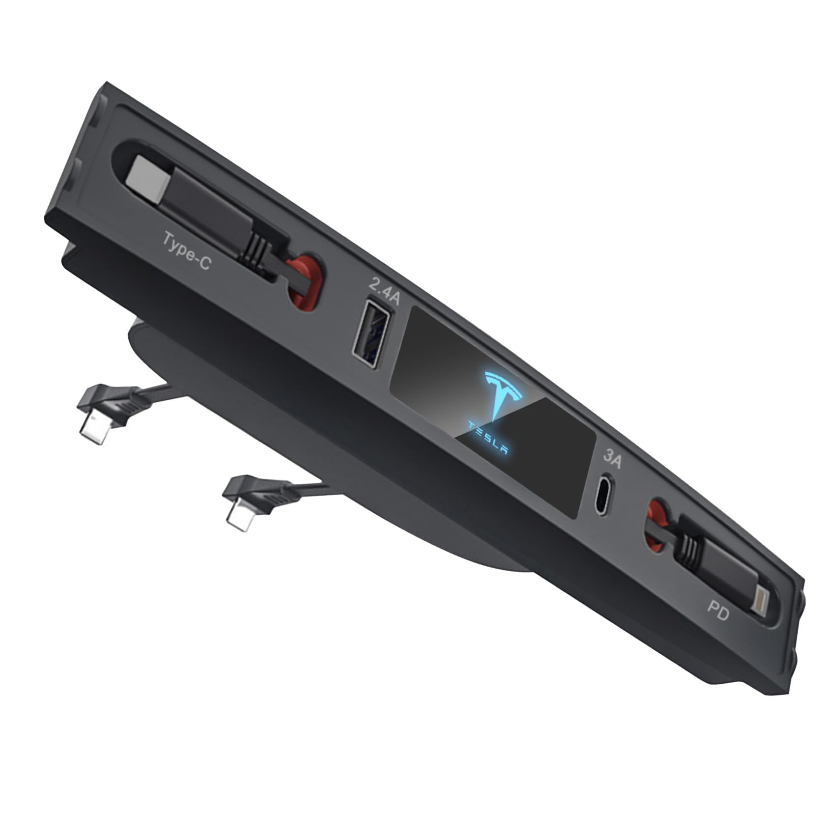 Car USB Hub for Model 3/Y Accessories 2023 2022 2021 Tesla Phone Charger with Retractable Charging Cable Multi Port 100% Fit Automotive Center Console Adapter