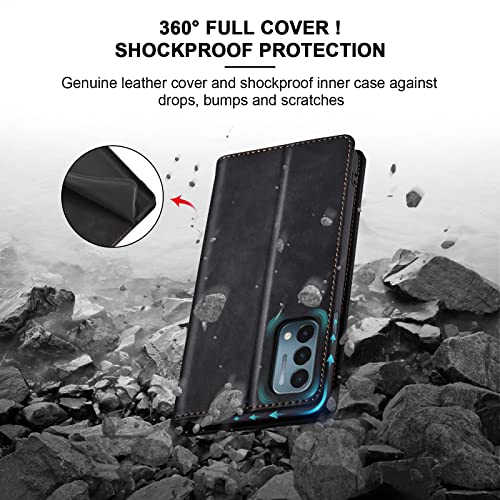 Image of Jasonyu Flip Wallet Case for OnePlus Nord N200 5G,Leather Magnetic Folio Cover with Card Holder,Kickstand - TPU Shockproof Durable Protective Phone Case,Black