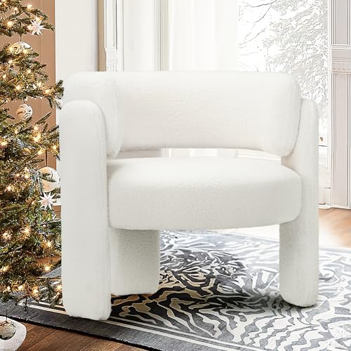 COLAMY Sherpa Barrel Accent Chair, Mid Century Modern Living Room