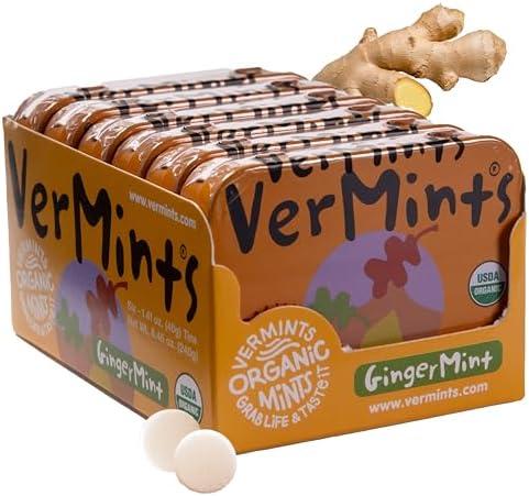 VerMints Organic Breath Mints, Ginger Mint, 1.41oz Tins (Pack of 6)
